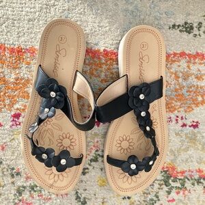 Black Floral Embellished Sandals